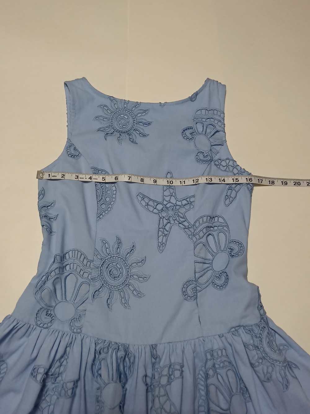 Caroline Constas Blue Embroidered Eyelet Starfish Cotton Mini Dress Size 10 - Picture 7 of 14